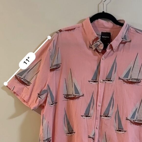 Barney Cools Hawaiian Shirt Large Pink Sailboats Pattern Short Sleeve Size XL - Picture 9 of 11